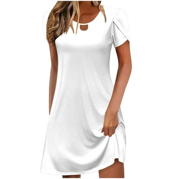 White Ruffle for Women Summer Fall Spandex Midi Knee High Brunch Keyhole Eyelet Plain Dresses Women 2025 Clothes Trendy Y2K S