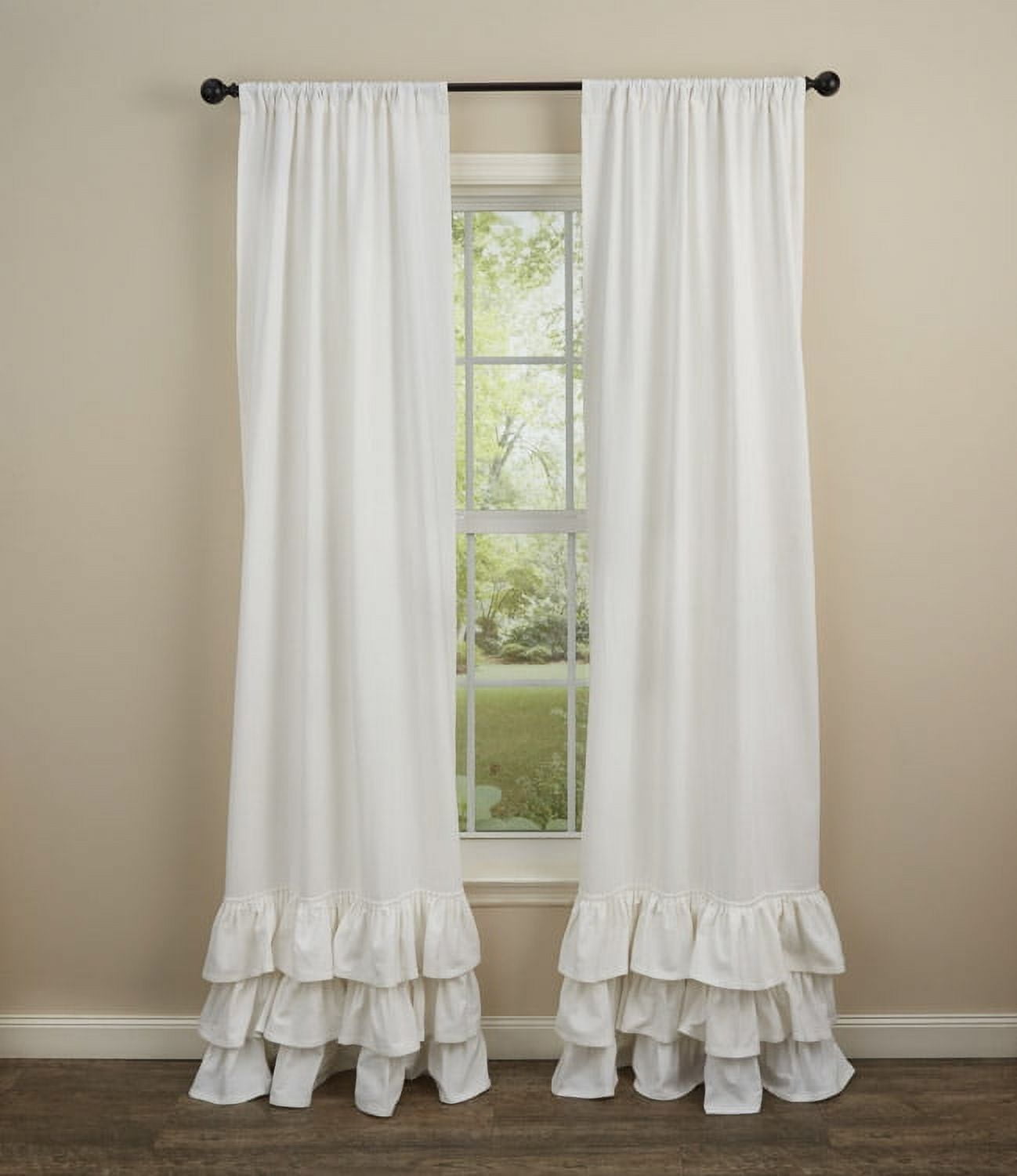 White Cotton Ruffled 84'' Curtain Panels for Living Room