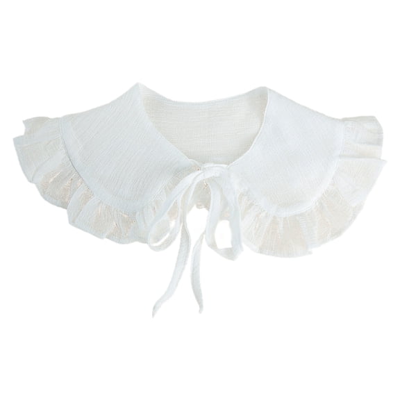 White Ruffled Detachable Collar, Female Fake Collar Shawl, Half Shirt Collar with Bow Tie for Daily Wear