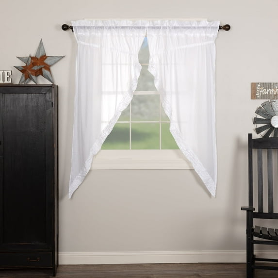 VHC Brands White Ruffled Sheer 8607 Prairie Curtain Set