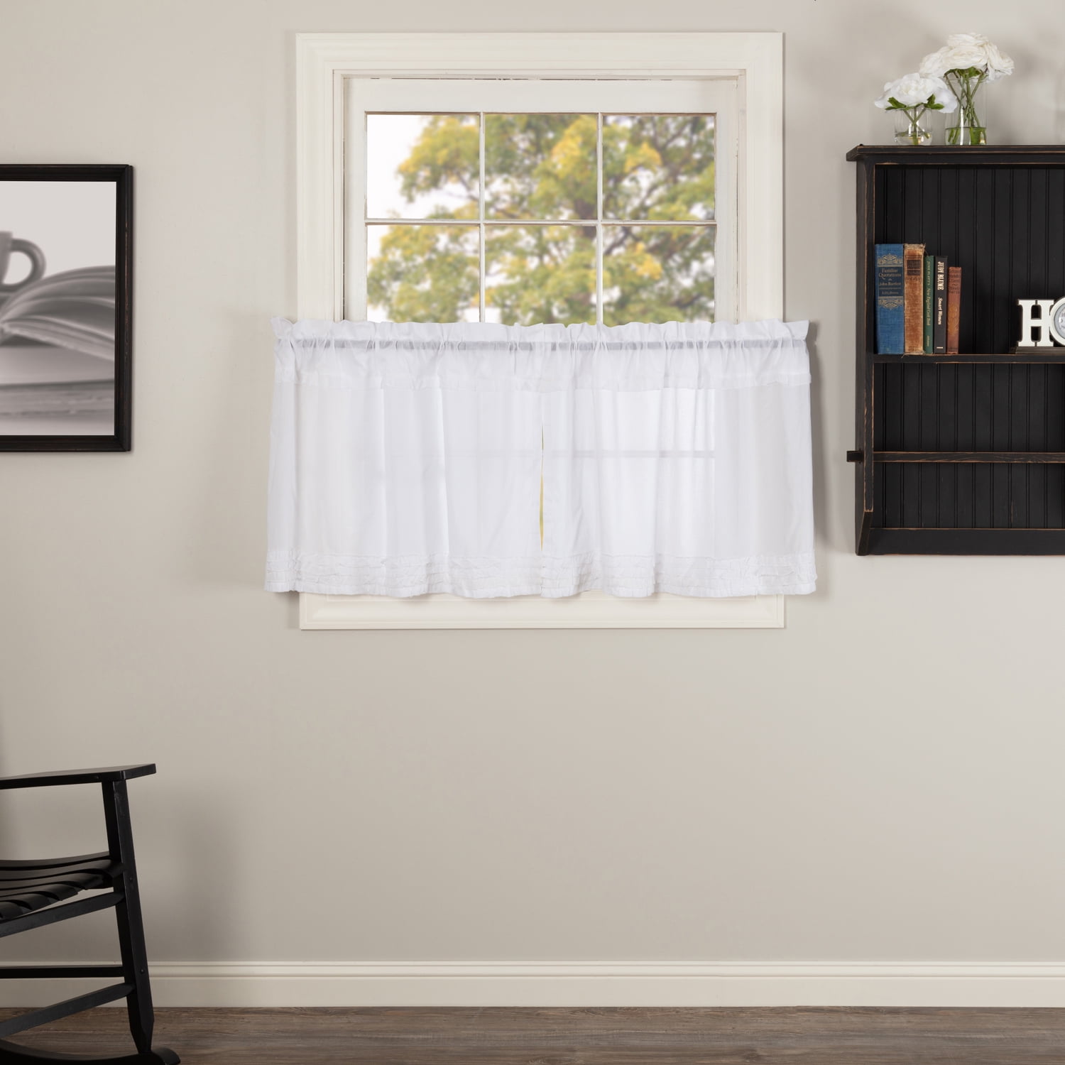 White Cotton Sheer Ruffled Tier Kitchen Window Curtains