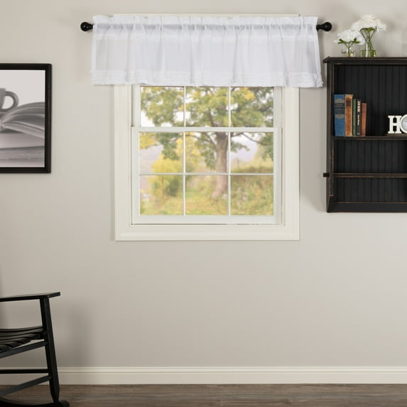 VHC Brands Farmhouse 16"x72" Valance White Rod Pocket Kitchen Window Curtains