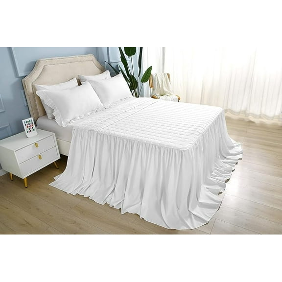 White Ruffles Skirt Bedspread Bed Blanket Quilted Elegant Bed Spreads King Size 1 Piece(not Include Pillowcases)