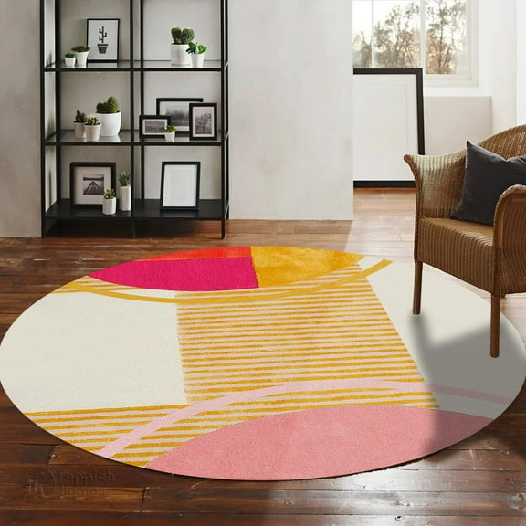 White Rug 5X5, Geometric Wool, Tufted Area Rugs, Hallway Living room, Round Carpet