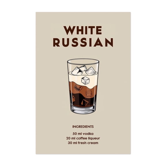 White Russian - California Illustration Cocktail Bar Typography Kitchen Decor Humor Modern Art Unframed Wall Art Print 4 x 6 inches