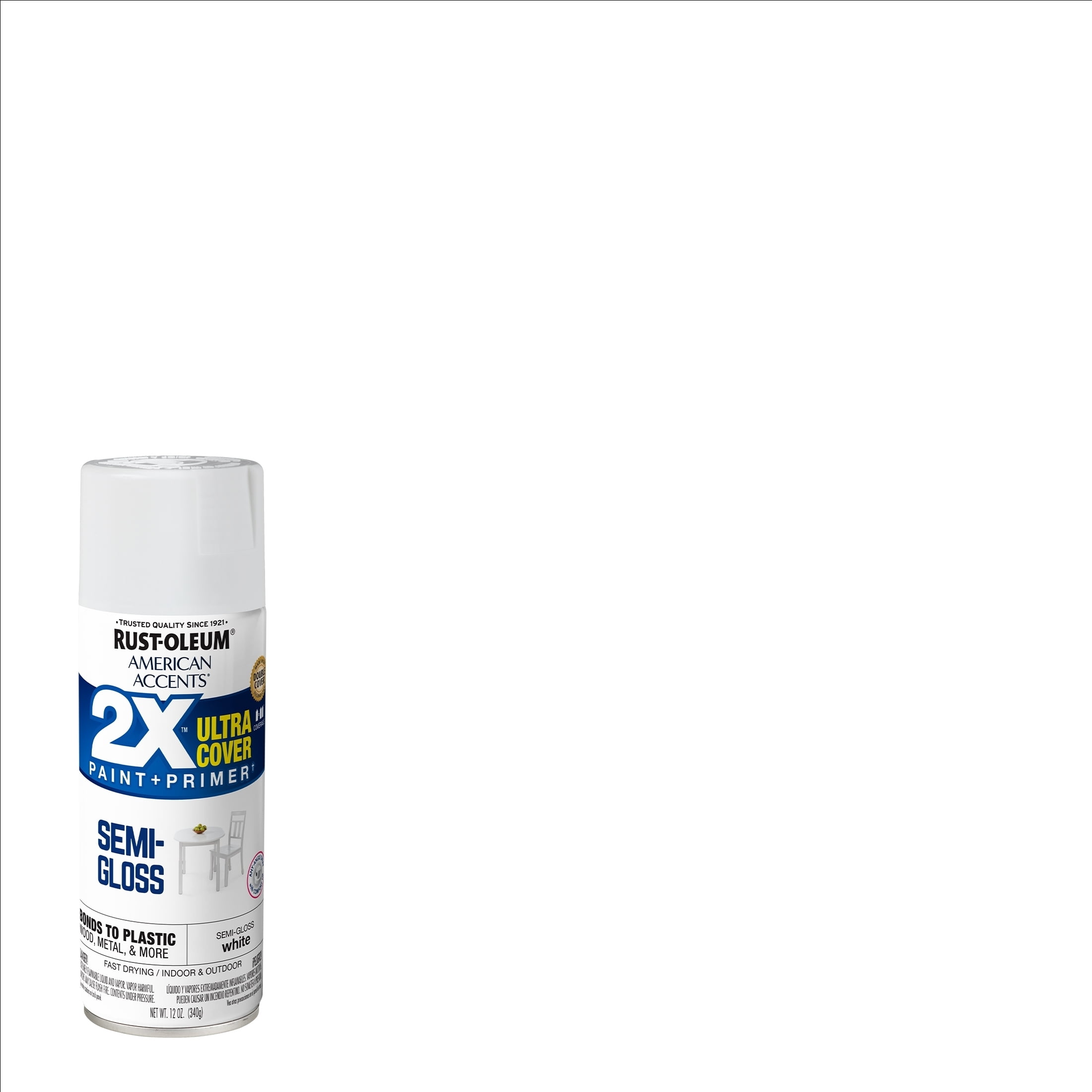 White, Rust-Oleum American Accents 2X Ultra Cover Semi-Gloss Spray Paint- 12 oz