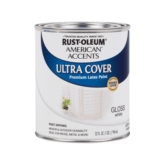 White, Rust-Oleum American Accents Ultra Cover Quart Gloss Latex Paint-276168, Quart