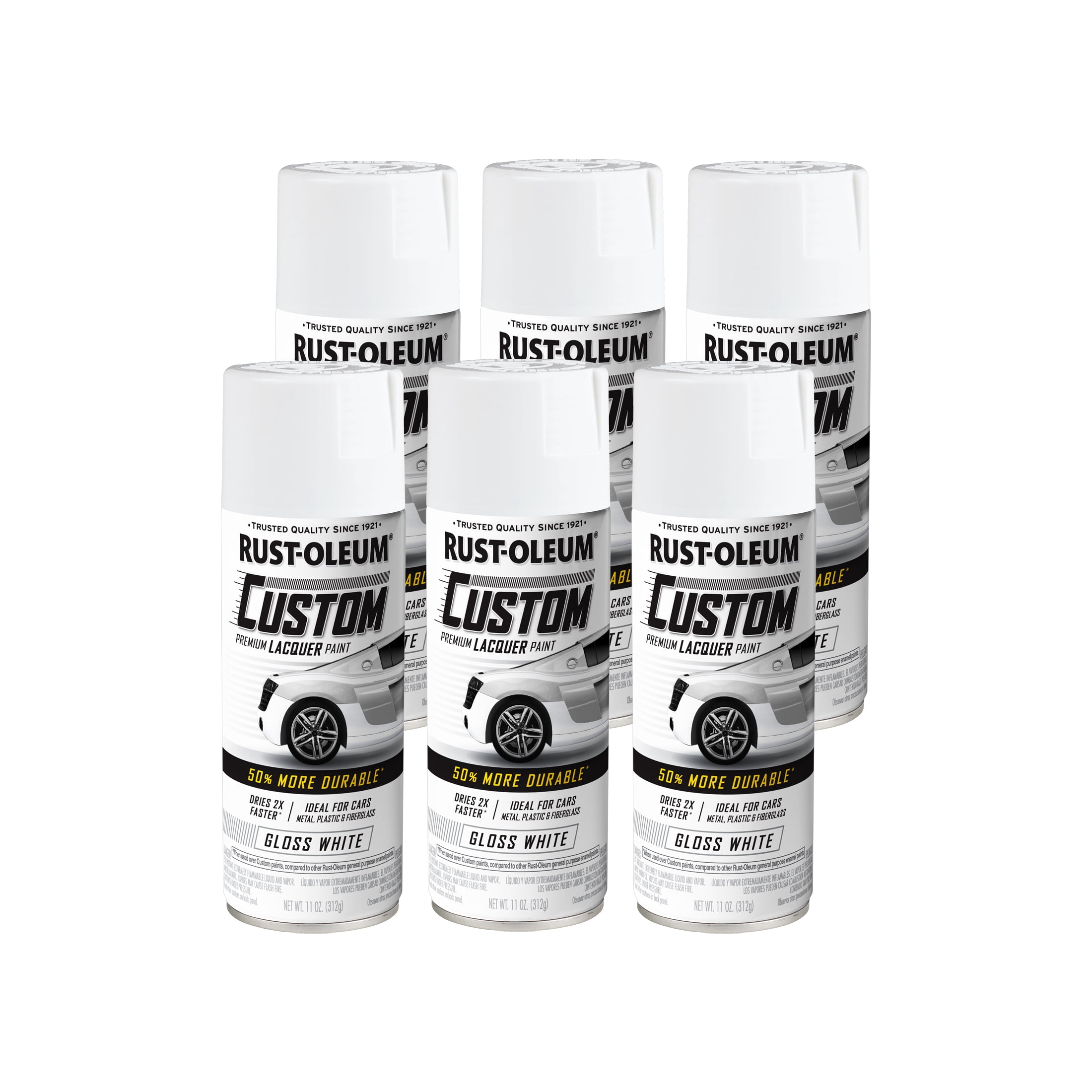 Pack, White, Rust-Oleum Automotive Custom Lacquer Gloss Spray Paint-352722, 11 oz