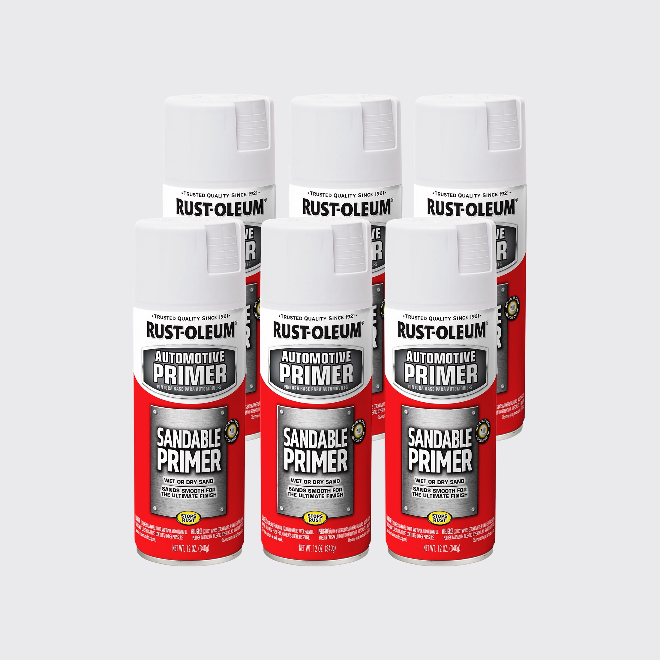 6 Pack, White, Rust-Oleum Automotive Flat Sandable Primer Spray