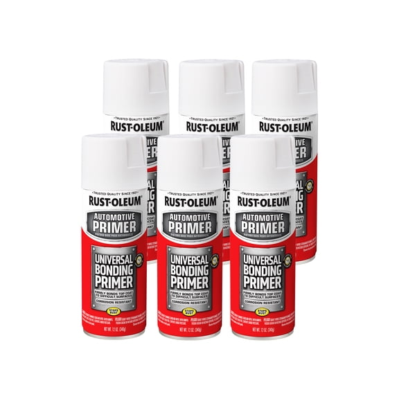 6 Pack, White, Rust-Oleum Automotive Flat Universal Bonding Primer Spray-286793, 12 oz