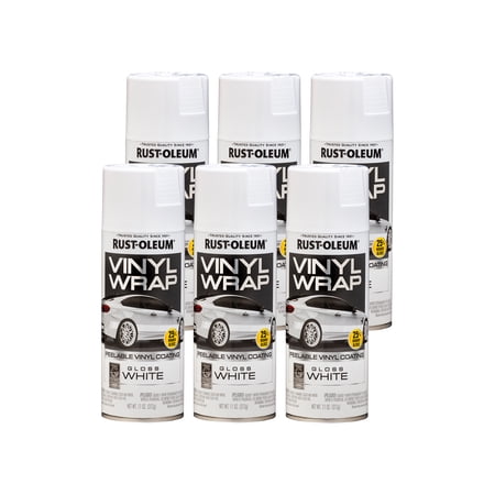 6 Pack, White, Rust-Oleum Automotive Vinyl Wrap Peelable Coating Gloss Spray Paint-352725, 11 oz