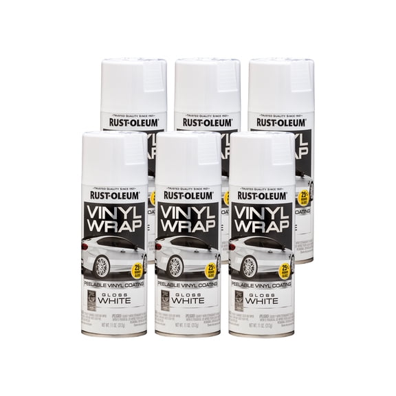 6 Pack, White, Rust-Oleum Automotive Vinyl Wrap Peelable Coating Gloss Spray Paint-352725, 11 oz