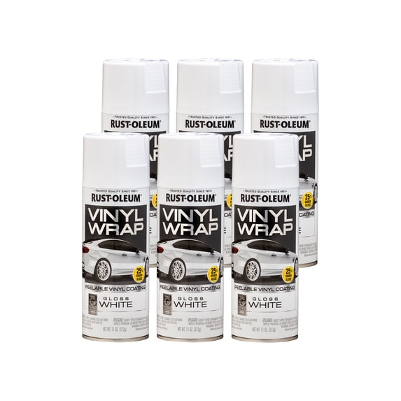 6 Pack, White, Rust-Oleum Automotive Vinyl Wrap Peelable Coating Gloss Spray Paint-352725, 11 oz