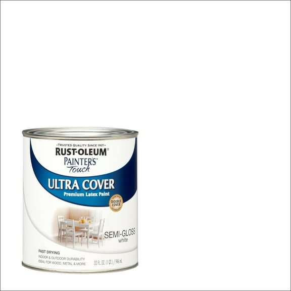 White, Rust-Oleum Painter's Touch Ultra Cover Semi-Gloss, Quart, 2 Pack