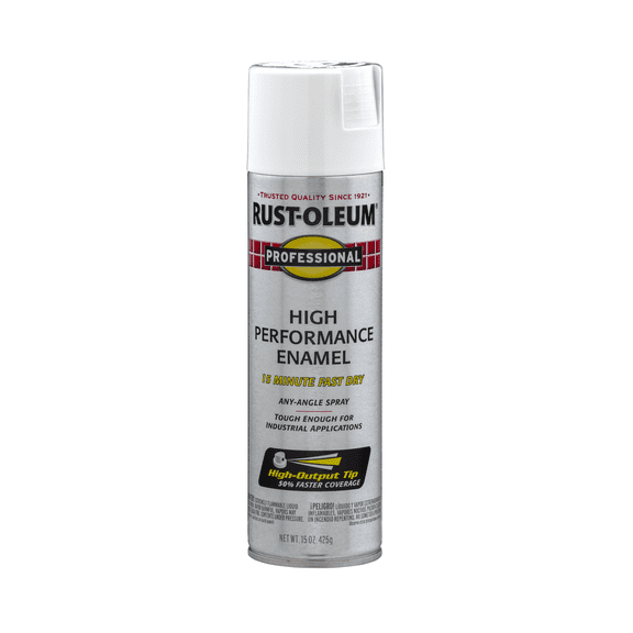 White, Rust-Oleum Professional High Performance Enamel Flat Spray Paint-7590838, 15 oz