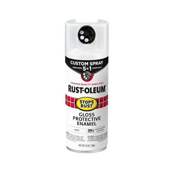 White, Rust-Oleum Stops Rust Custom Sprays 5 in 1 Gloss Spray Paint-376886, 12 oz