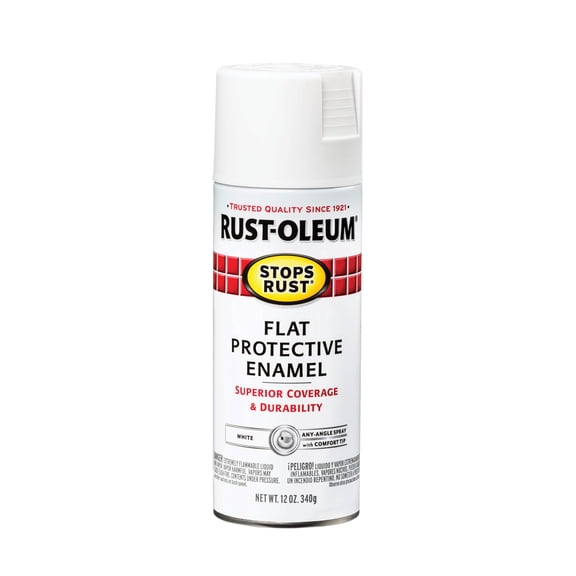 White, Rust-Oleum Stops Rust Protective Enamel Flat Spray Paint-7790830, 12 oz