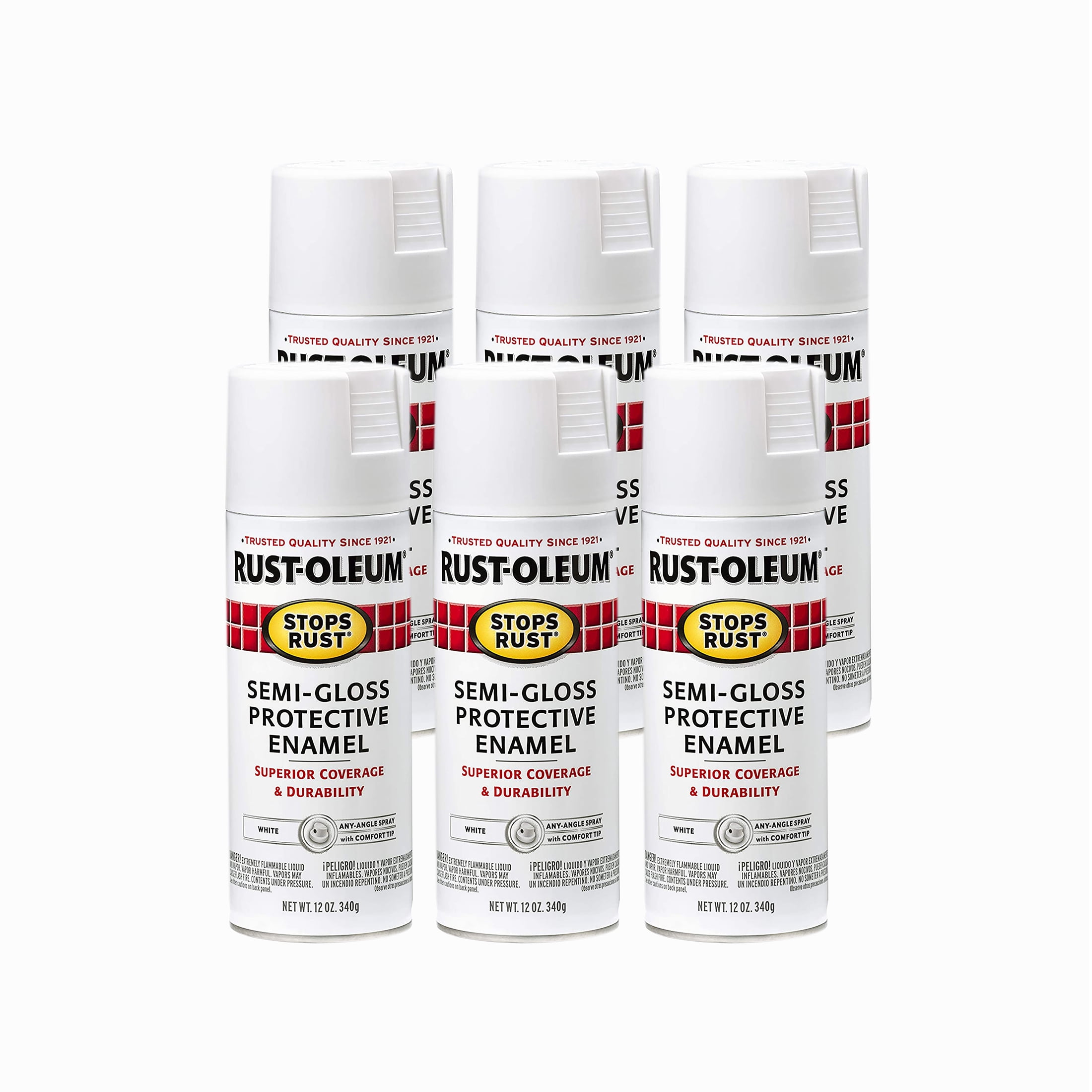 White, Rust-Oleum Stops Rust Semi-Gloss Protective Enamel Spray Paint, 12 oz, 6 Pack