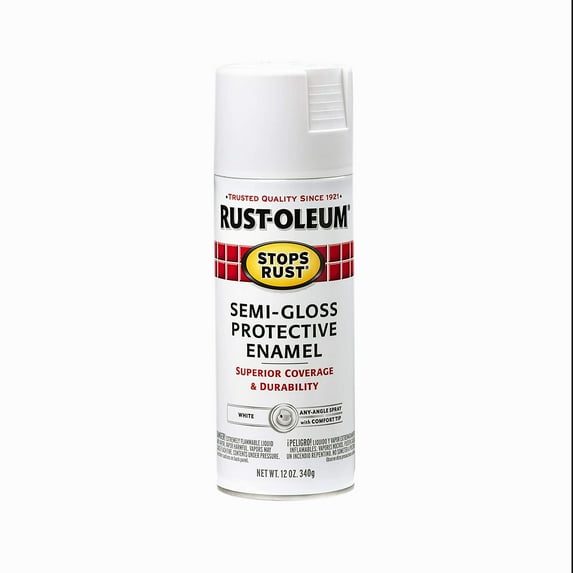 White, Rust-Oleum Stops Rust Protective Enamel Semi-Gloss Spray Paint-7797830, 12 oz