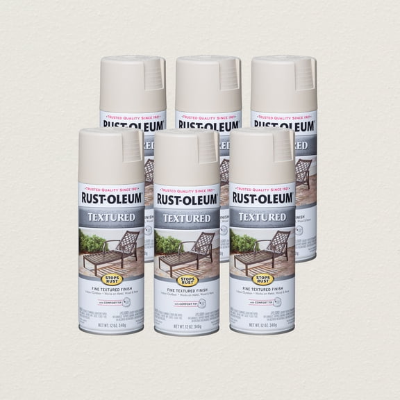 6 Pack, White, Rust-Oleum Stops Rust Textured Protective Enamel Spray Paint-7225830, 12 oz