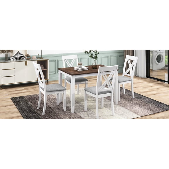White Rustic 5 - Piece Set - X - Back Chair Style - Dining Room Decor - Durable and Comfortable