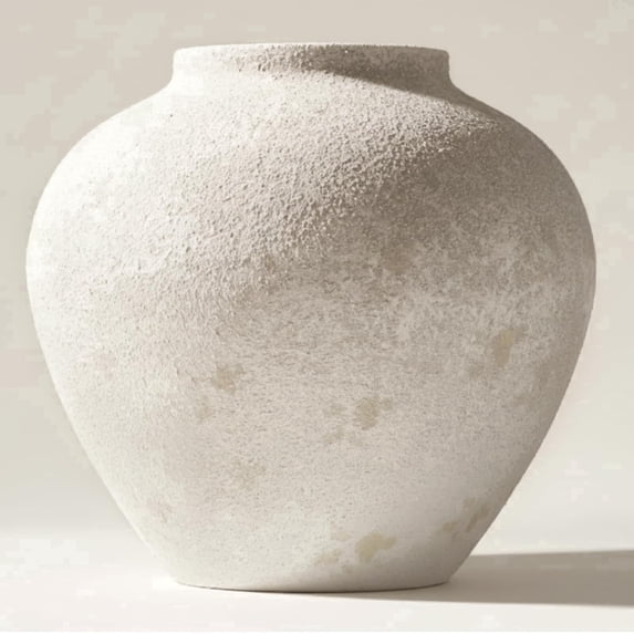 White Rustic Large Round Vase for Table Centerpieces 11 inches, Earthy Stone Look, Textured, Modern Homes Farmhouse Centerpiece Decor