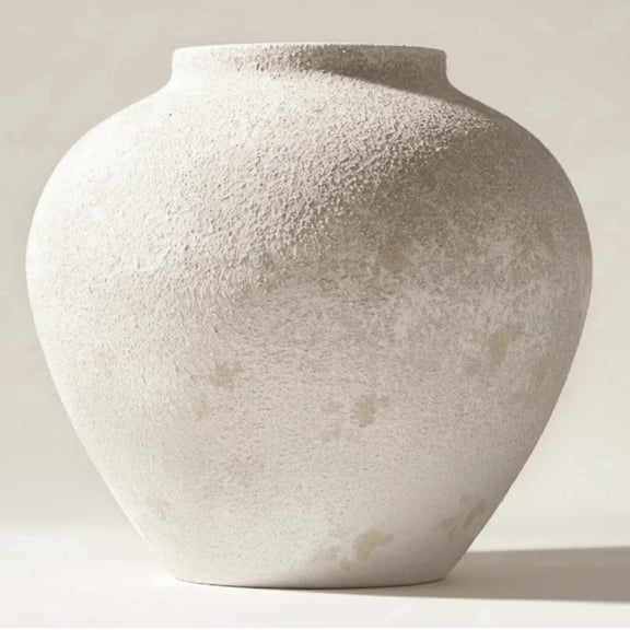 White Rustic Large Round Vase for Table Centerpieces 11 inches, Earthy Stone Look, Textured, Modern Homes Farmhouse Centerpiece Decor