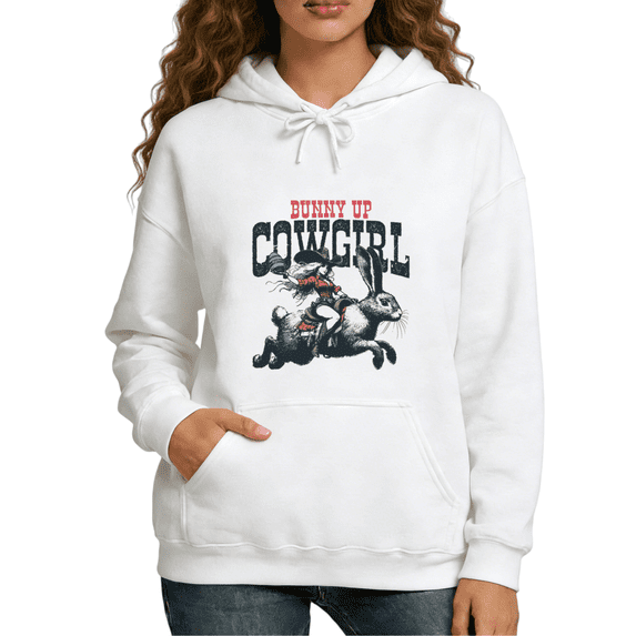 White S-2XL Bunny Up Cowgirl Hoodie Sweatshirt Pattern Sweatshirt Western Easter Fashion Gift Tops
