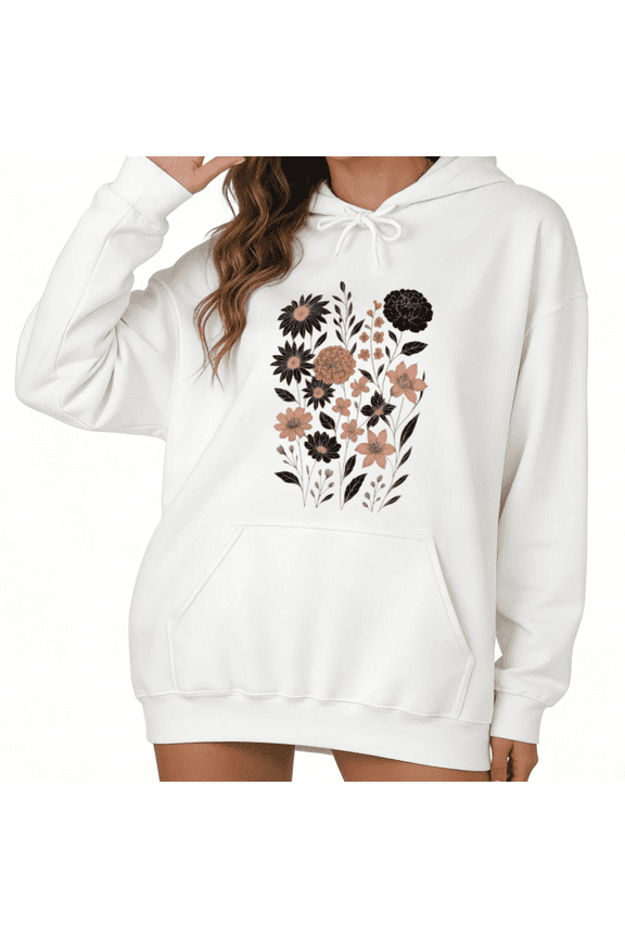 White S-2XL Creative Graphic Sweatshirt Color Block Floral Print Hoodie Casual Art Gallery Visit Tops