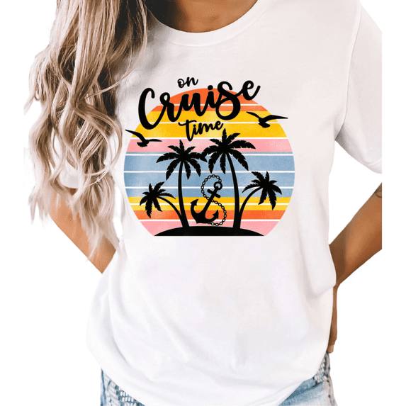 White S-5XL Cruise Time Nautical Print Tshirt Graphic Tees Shirts Caribbean Cruise Holiday Tops