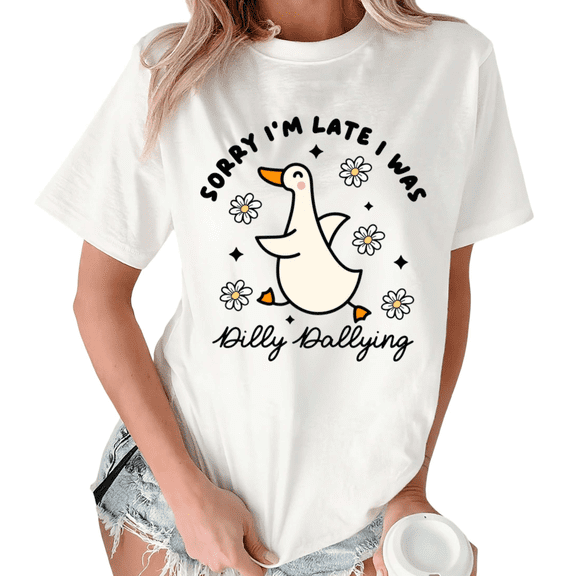 White S-5XL Dilly Dallying Print Tshirts Funny Duck Basic Graphic Tee Advanced Tops