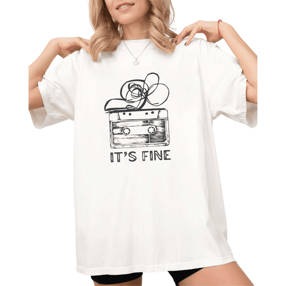 White S-5XL It's Fine Cassette Tape Print Tshirt s Shirts Retro Music Graphic Tee Tops