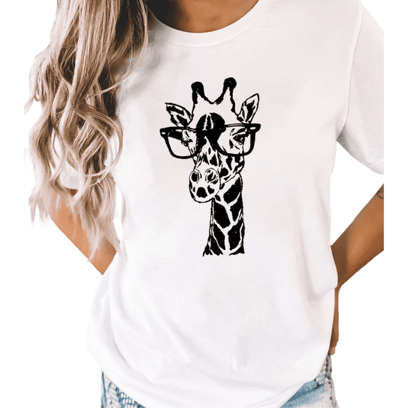 White S-5XL Kawaii Giraffe Wearing Glasses Print Tshirt Graphic Tees Shirts Funny Animal Tops