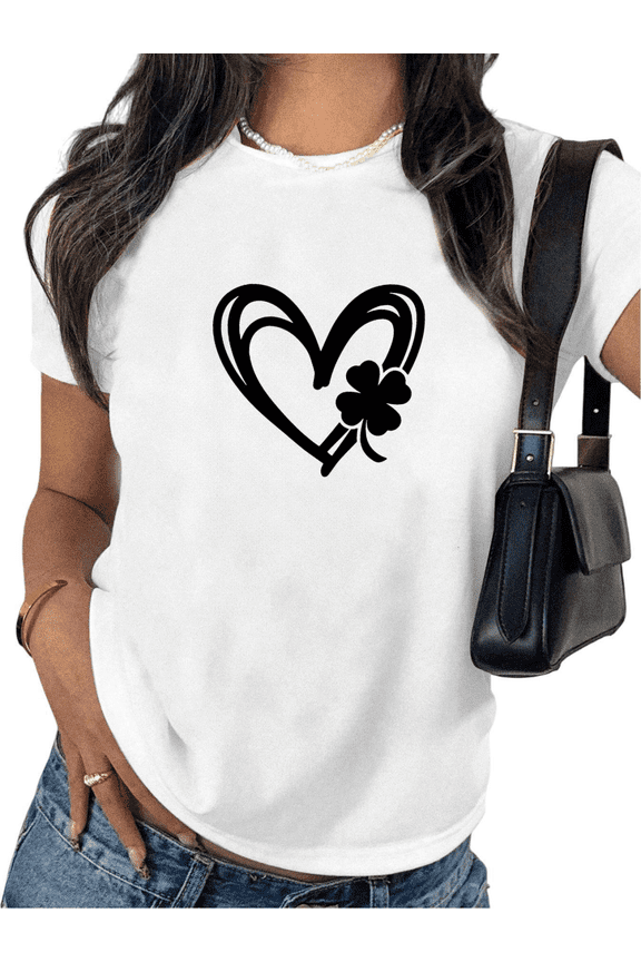 White S-5XL Light Dark Literary Black Twisted Curve Heart Clover Print Tshirt Graphic Tees Shirts St. Patrick's Day Night City Terrace Meetup Tops