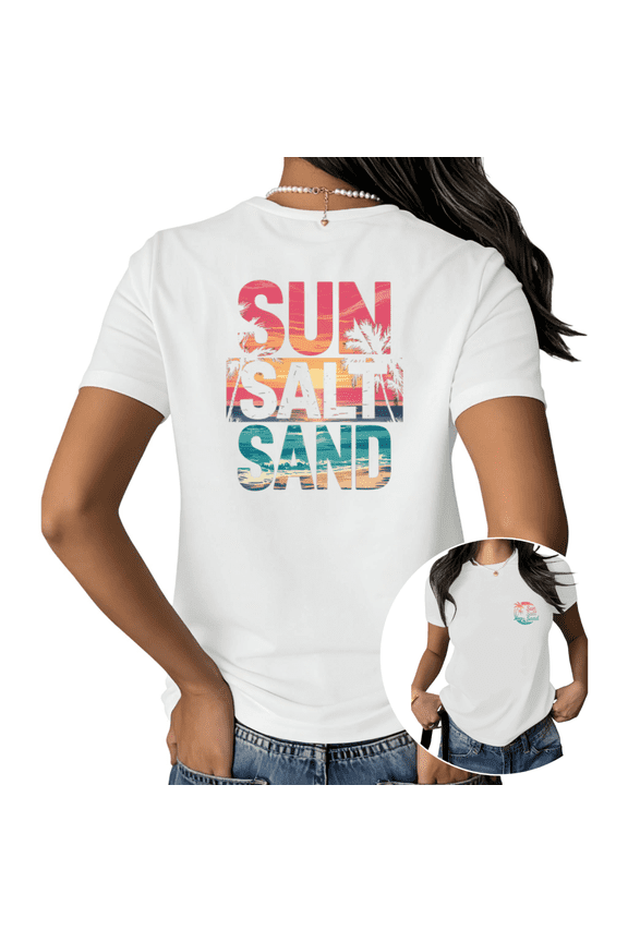 White S-5XL Sun Salt Sand Tshirt Pattern Tees Beach Sunset Palm Tree Vacation Fashion Gift Tops