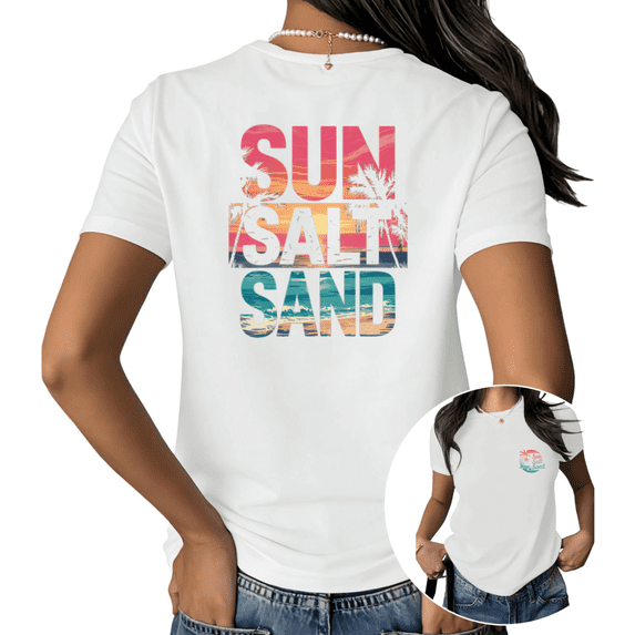 White S-5XL Sun Salt Sand Tshirt Pattern Tees Beach Sunset Palm Tree Vacation Fashion Gift Tops