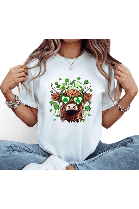 White S-5XL Sweet Cute Romantic Festive St. Patrick's Heart Clover Cow Print Tshirt Graphic Tees Shirts St. Patrick's Day Floral Workshop Festive Class Tops
