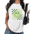 thumbnail image 1 of White S-5XL&nbsp;Trendy Retro Checkered Green Smiley Clover Print Tshirt Graphic Tees Shirts St. Patrick's Day Street Fashion Festive Market Tops, 1 of 4