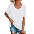 thumbnail image 1 of White S WIZUTIZ Tops Women's up to 65% Off Cotton Linen Plain Loose Fit Tshirt Crew Neck Sports Short Sleeve Tshirts Casual Ladies Tee Plus Cozy Style Tops T-shirt Fluffy Vintage Solid Shirts Blouse, 1 of 5