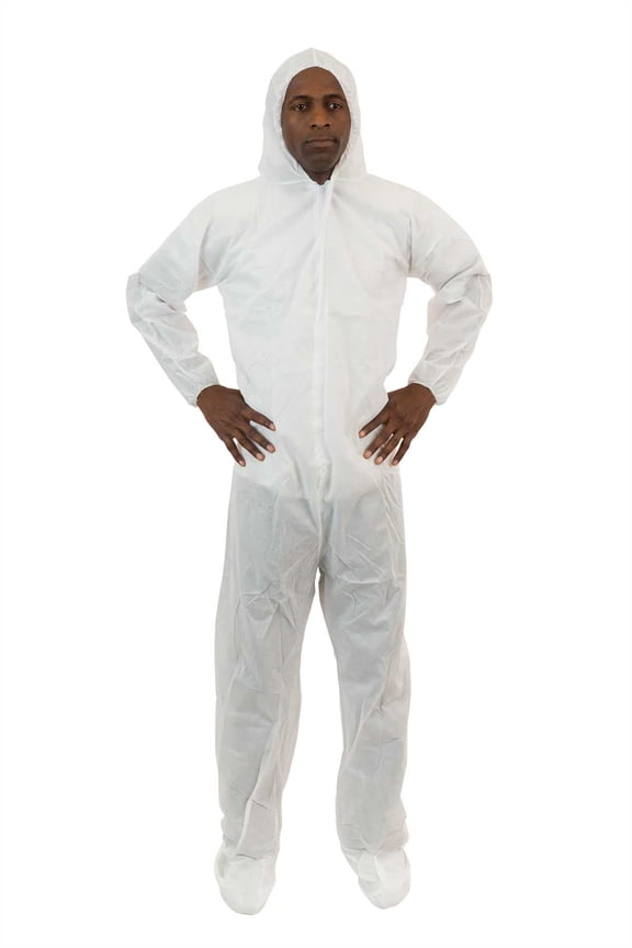 White SMS Coverall with Attached Hood & Boot