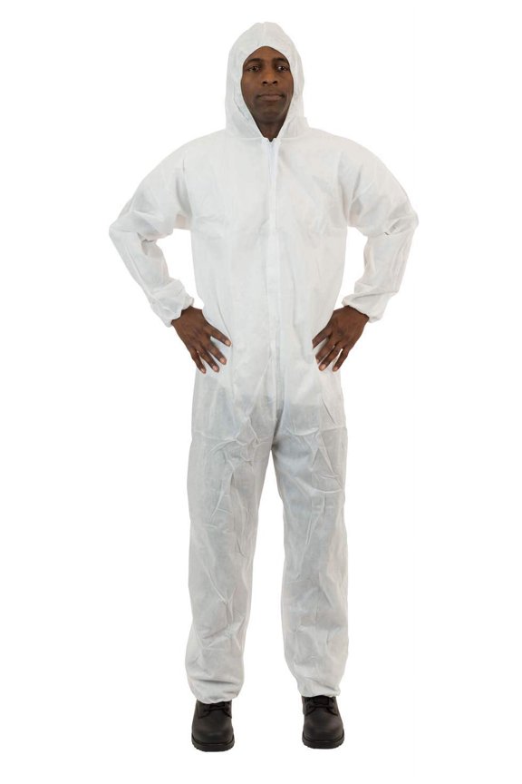 White SMS Coverall with Attached Hood, Elastic Wrist & Ankle