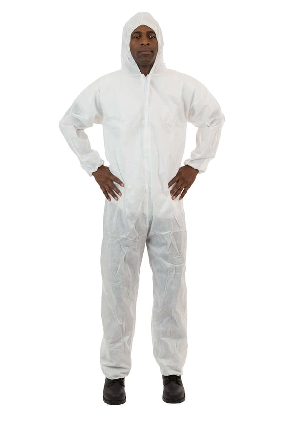 White SMS Coverall with Attached Hood, Elastic Wrist & Ankle