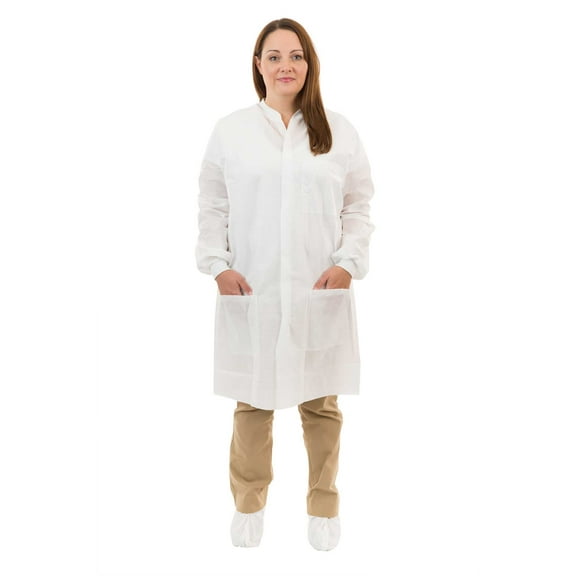 White SMS Lab Coat with 3 Pockets, Knit Wrist