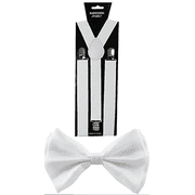 Cc Adjustable White Suspenders and Bow Tie Set, 2-Piece Wedding Outfit
