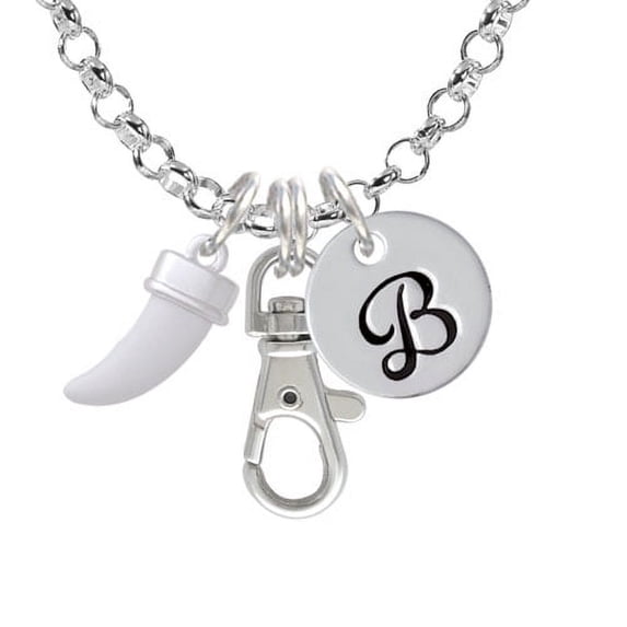 White Sabre Tooth - B - Initial Badge Clip Necklace