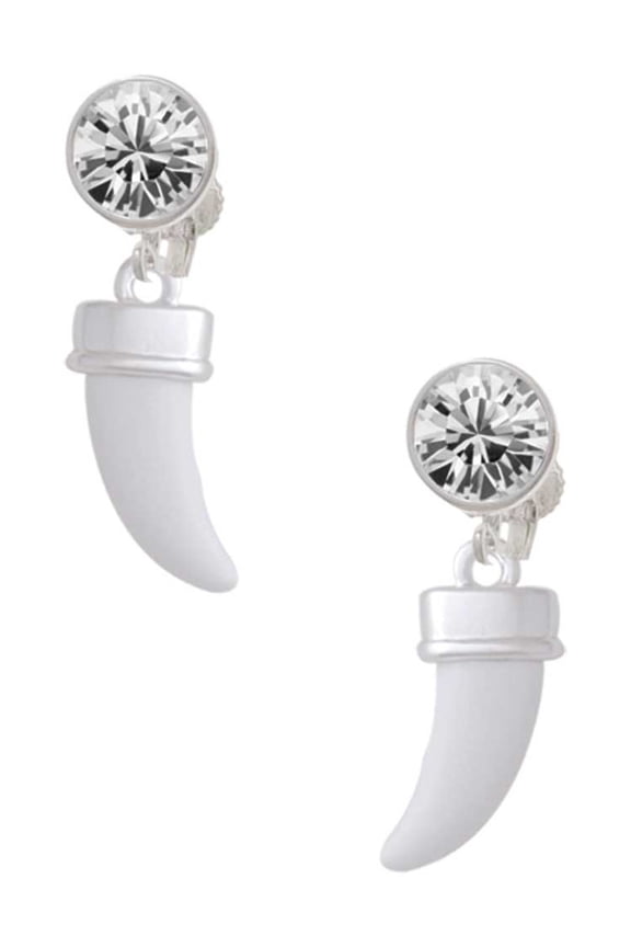 White Sabre Tooth Clear Crystal Clip On Earrings