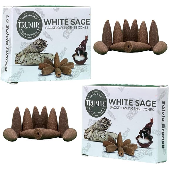 White Sage Backflow Incense Cones - Total 20 Incense Cones Waterfall - Dual Pack of 10 Incense Backflow Cones - Waterfall Incense Cones - Incense Waterfall Cones