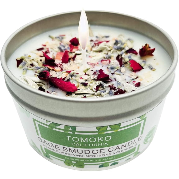 White Sage Candle, Sage Leaf, Rose, Lavender, Himalayan Salt & Essential Oil