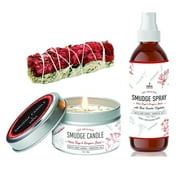 White Sage Dragons Blood Set Smudge Spray, Candle & White Sage and Dragons Blood Smudge Stick Bundle | for Cleansing, Meditation, Chakra Healing, Aromatherapy | with Crystals and Herbs