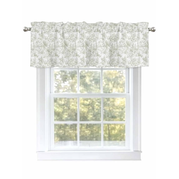 White Sage Green Plant Print Valances Curtain Kitchen Rod Pocket Short Panels Window Treatment Topper Curtains for Living Bedroom 1 Panel 54x18 inch